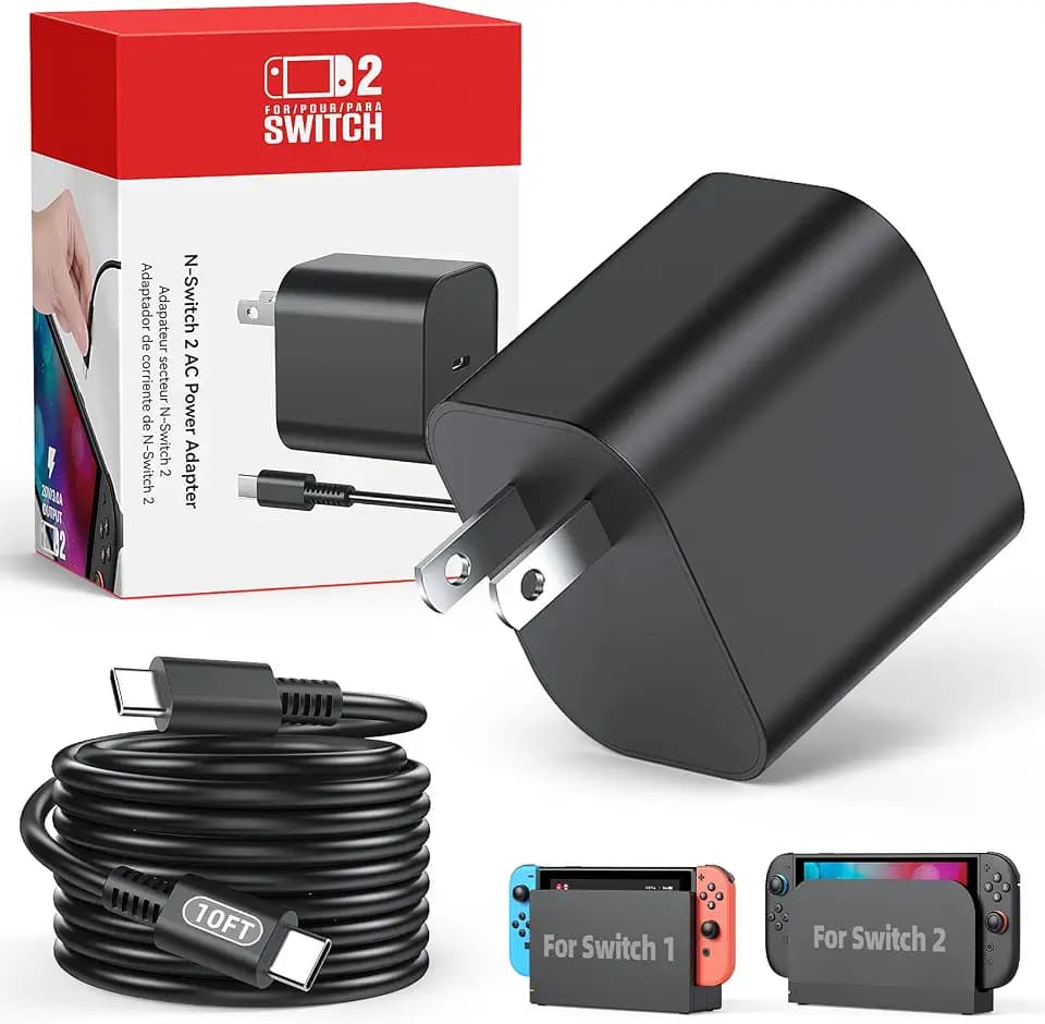 Switch 2 Charger with 10FT(3M) Charging Cable - 60W Support 4K TV Dock Mode, Supply 20V/3A Fast Cord for Switch/OLED/Lite&Steam Deck/Xbox 360 Console - Original Quality (10FT)
