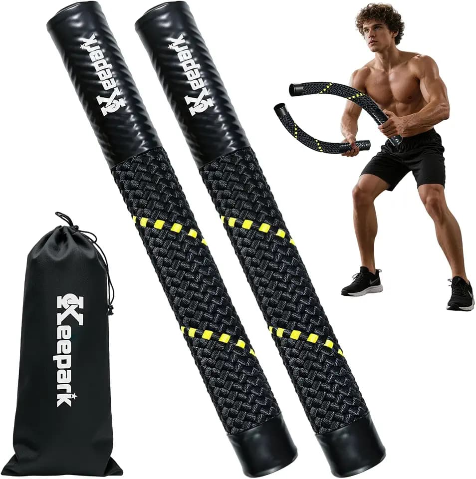 Ropeless Battle Ropes for Home Gym - Portable Cordless Battle Rope with Storage Bag, Non-Slip Handle, Low-Impact Cardio Fitness Gear for Men & Women Full Body Exercise & Arm Strength - Black