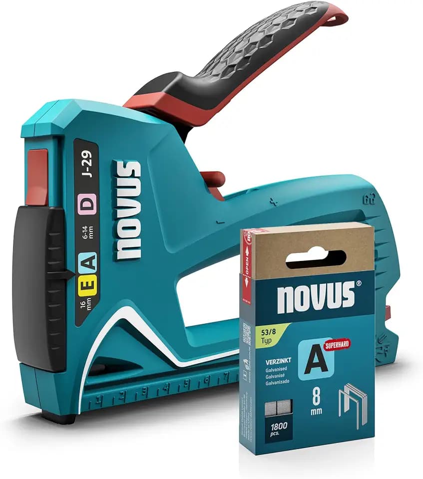 NOVUS TOOLS Handtacker J-29 Set mit 1800 Klammern und Metall-Gehäuse