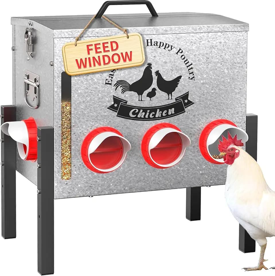 10-Gal Metal Automatic Chicken Feeder with 8 Feeding Ports