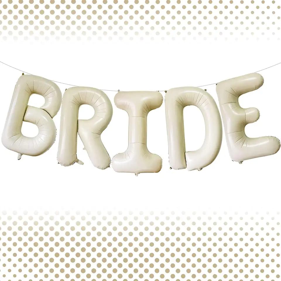 40 Inch Beige BRIDE Balloons, Giant Cream White Letters BRIDE Balloons Foil Mylar Helium White Letter Balloons for Bridal Shower Party Supplies Wedding Engagement Decorations Alphabet White BRIDE