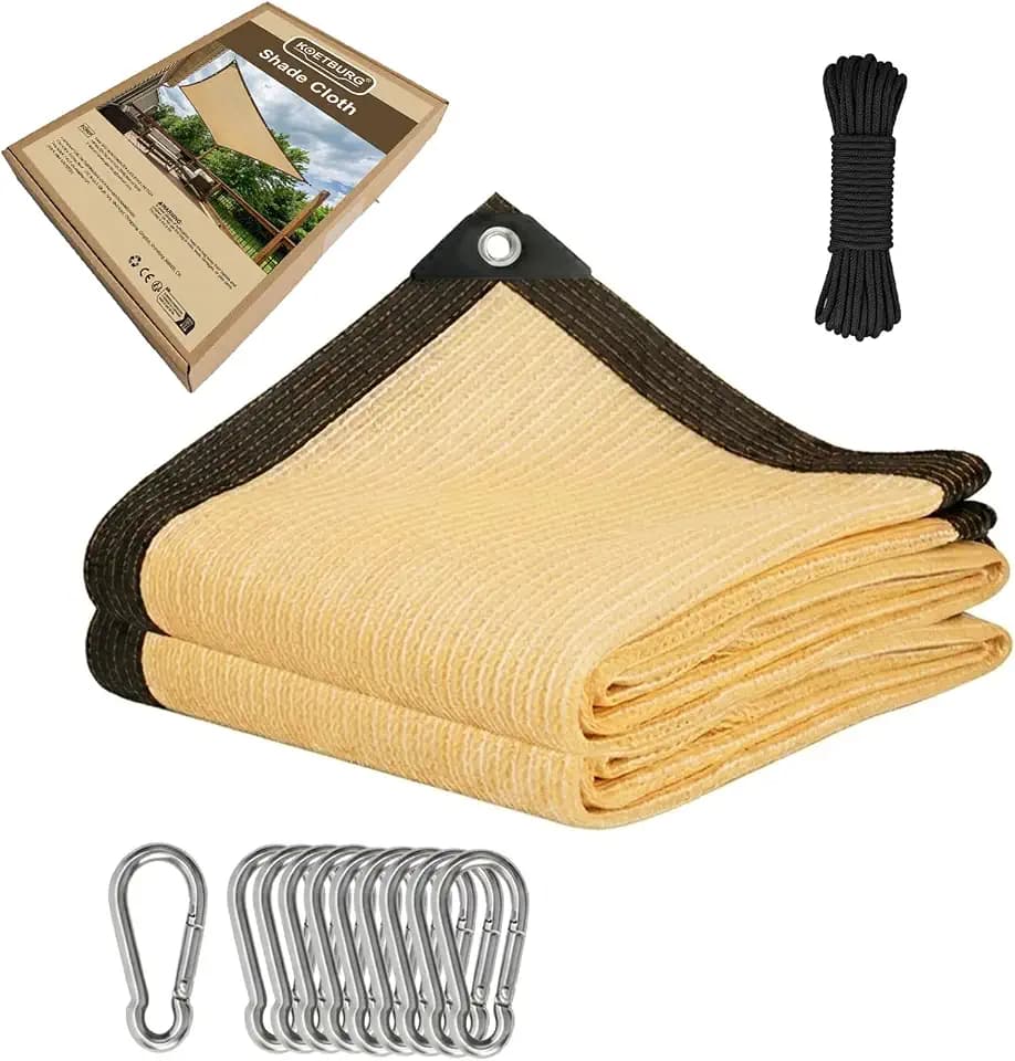Schattierungsnetz mit Ösen 2x3m Beige - Zertifizierter 95% Schattierwert Sichtschutznetz mit Karabinern für Gewächshaus Garten und Terrasse, Enge Maschenweite Sonnenschutznetz für Pflanzen