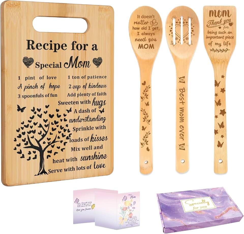 Mom Gifts, Bamboo Cutting Board for Mom Birthday Gifts from Daughter Son