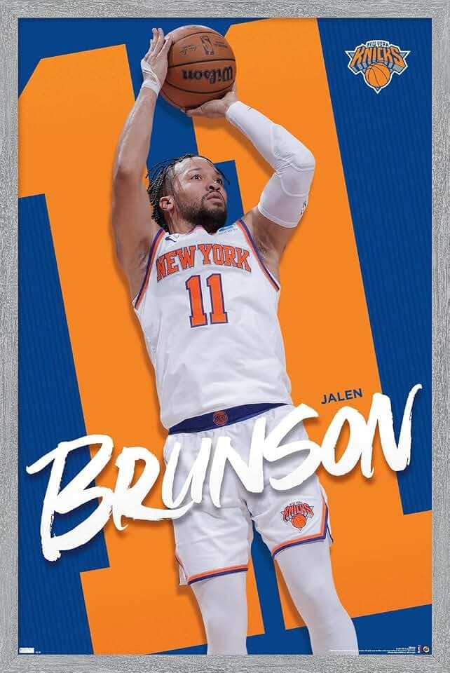 Trends International NBA New York Knicks - Jalen Brunson 24 Wall Poster, 34L x 22.4W, Gray Framed Version