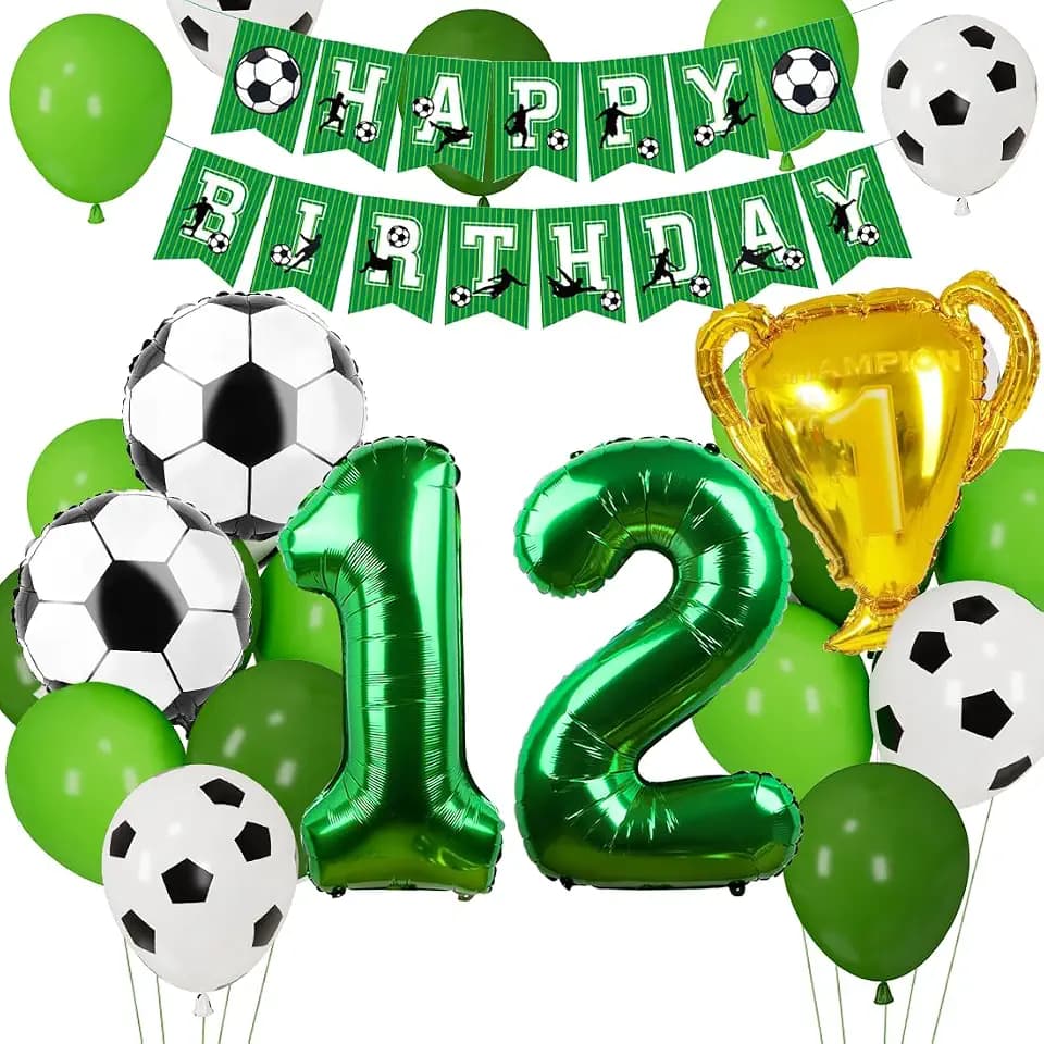 Cadimus Fußball Luftballon 12. Geburtstag, Fussball Deko Geburtstag Kinder 12 Jahre, Geburtstagsdeko Jungen 12 Jahre, Grün Folienballon für Fussball Party Kindergeburtstag