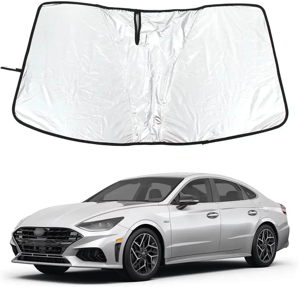 Windshield Sunshade for Hyundai Sonata 10th 2020-2026 Front Window Sun Shade Foldable Reflective Sun Visor Custom Sunscreen UV Blocker Privacy Protector HeatShield Keeps Your Vehicle Cool (White)