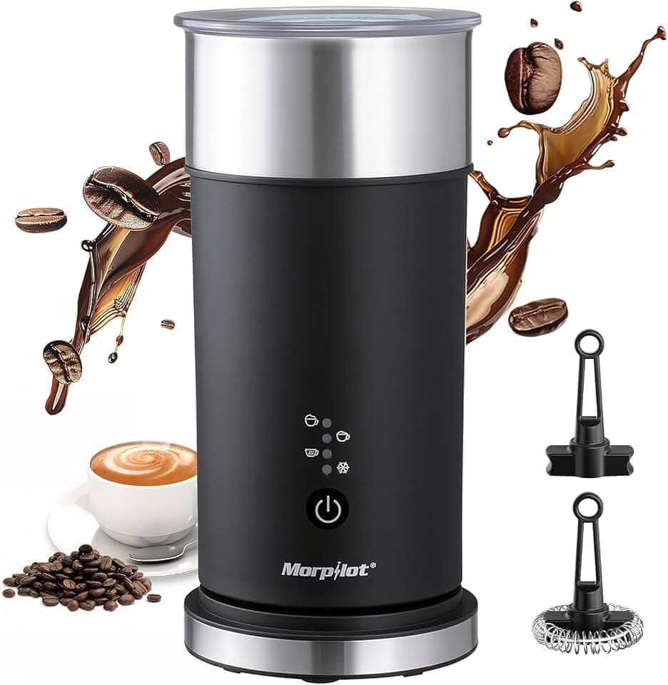 Morpilot Milchaufschäumer Elektrisch 4-in-1, 240ml, 400W für Heißen & Kalten Milchschaum, Edelstahl mit Antihaftbeschichtung, Ideal für Latte Macchiato, Cappuccino