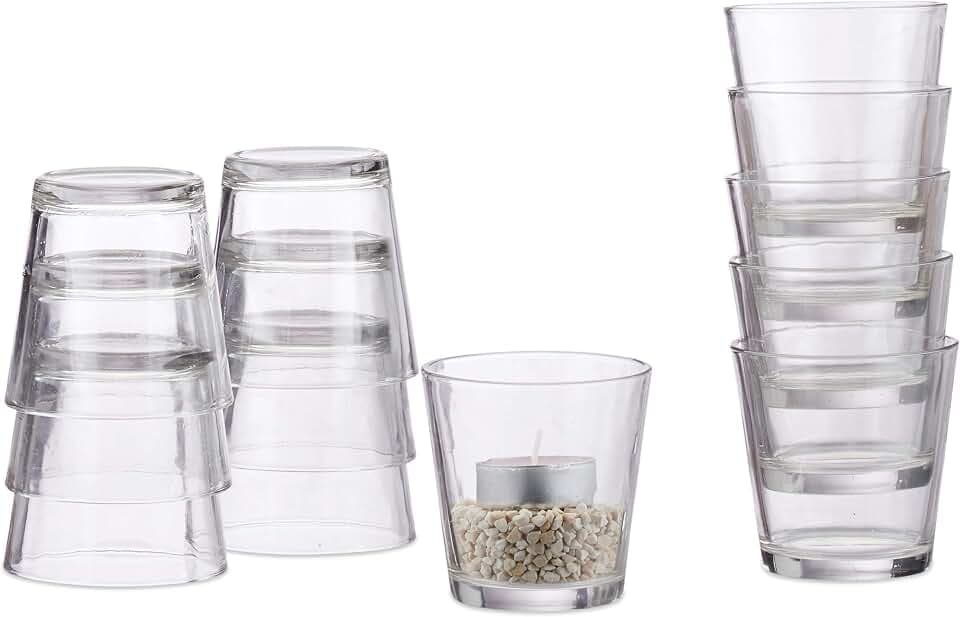 Relaxdays, klar Teelichtgläser 12er Set, konisch, Tischdeko, Gläser für Dessert, Votivgläser, Gastgeschenk, 7,5 cm Ø, Standard
