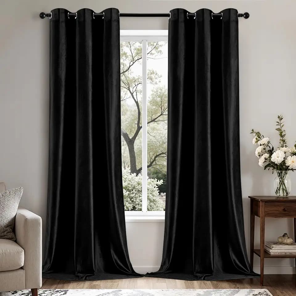 EMEMA Black Velvet Blackout Curtains 2 Panels W42xL84 Inch Grommet