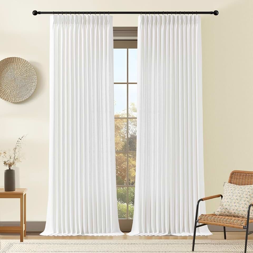 Pinch Pleated Linen Curtains Light Filtering 90 Inches Long for Living Room