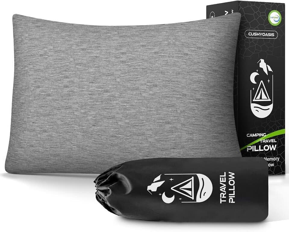 CushyOasis Camping Pillow Set with Travel Pillow, Eye Mask, Earplugs Small