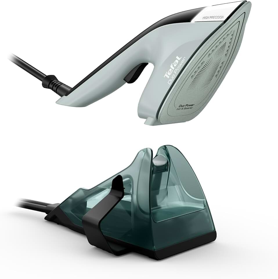 Tefal Duo Power 2-in-1 Bügeleisen und Dampfglätter, 1700 W, 25 g/Min. Dampfmenge, 100 g/Min. extra Dampfstoß, leichtes Handteil, 30 Sek. Aufheizzeit, Eukalyptus/Schwarz, JF4031E0