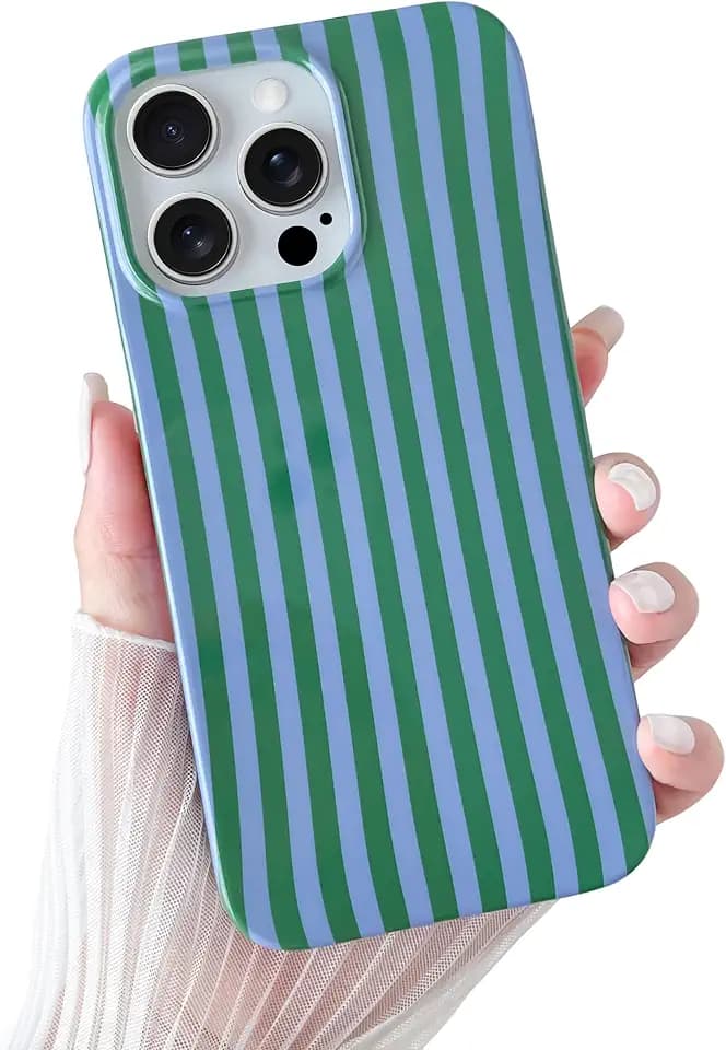 Yeddabox for iPhone 16 Pro Case Cute Striped Phone Case Soft TPU Slim Shockproof Phone Cover for Women Girls, Green and Blue
