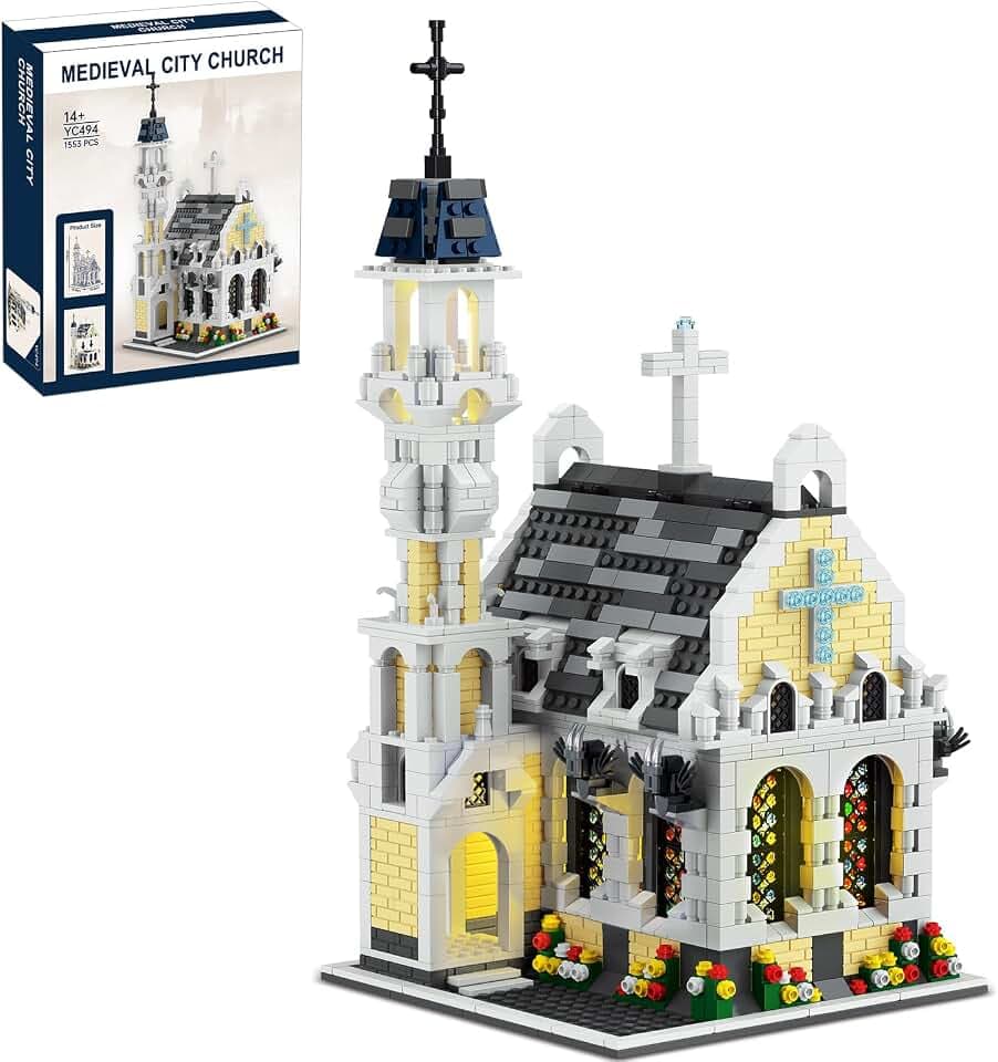 Gotische City Kathedrale Architecture klemmbausteine– Mittelalterliche Kirche mit Buntglasfenstern, Europäisches Sammlermodell mit detailreicher Innenstruktur, Kompatibel Mit Lego Für Erwachsene
