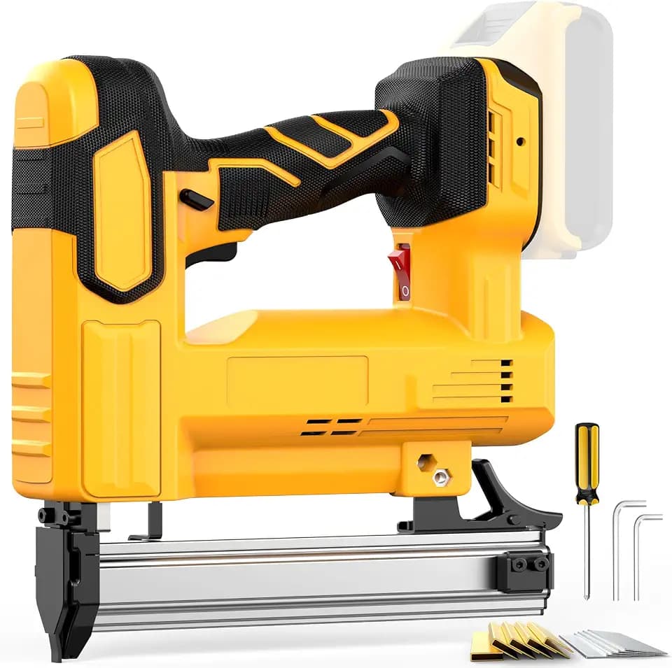 Upgraded Cordless Brad Nailer for Dewalt: 20V Battery (No Battery), 2-in-1 18 Gauge Nail Gun/Staple Gun with 2000 Nails, Drives up to 1-1/4" Nails & 7/8" Crown Staples for Upholstery, DIY, Woodworking