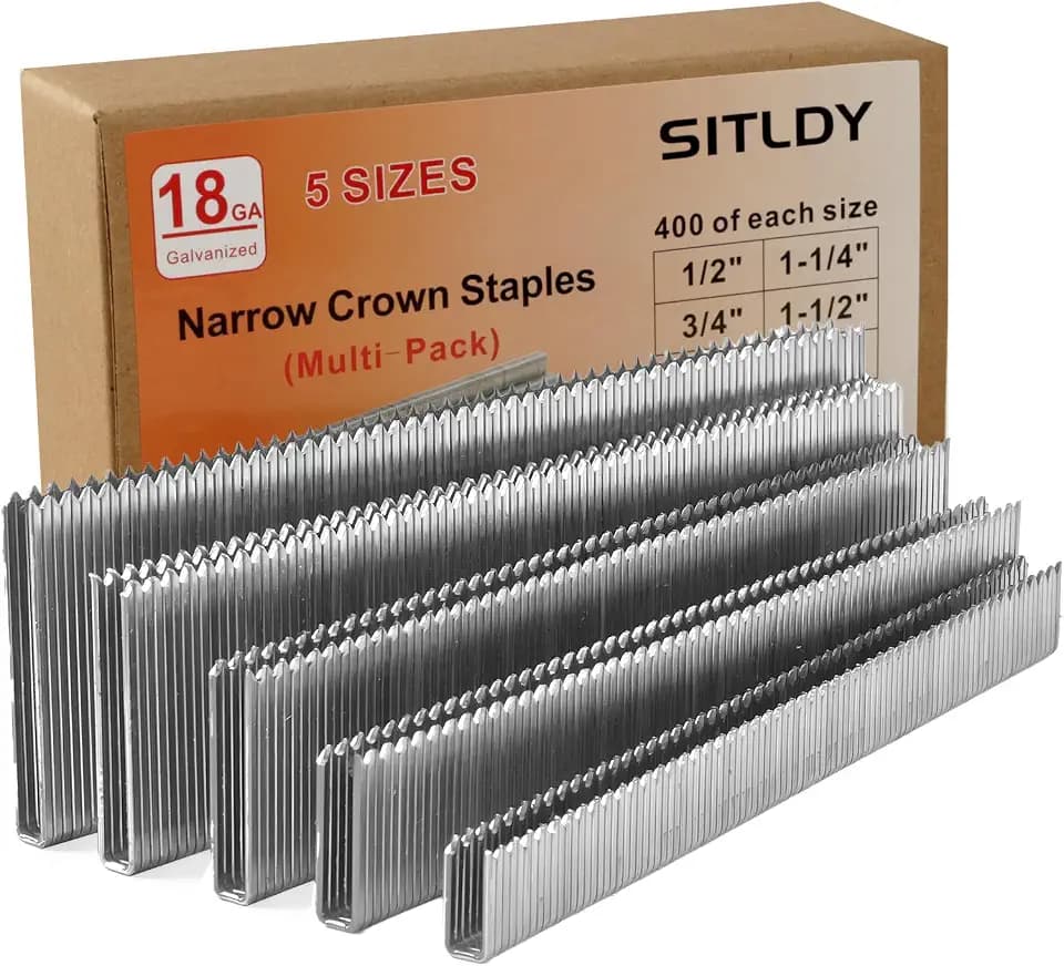 2000-Count 18 Gauge 1/4 Inch Narrow Crown Staples Galvanized 5 Sizes