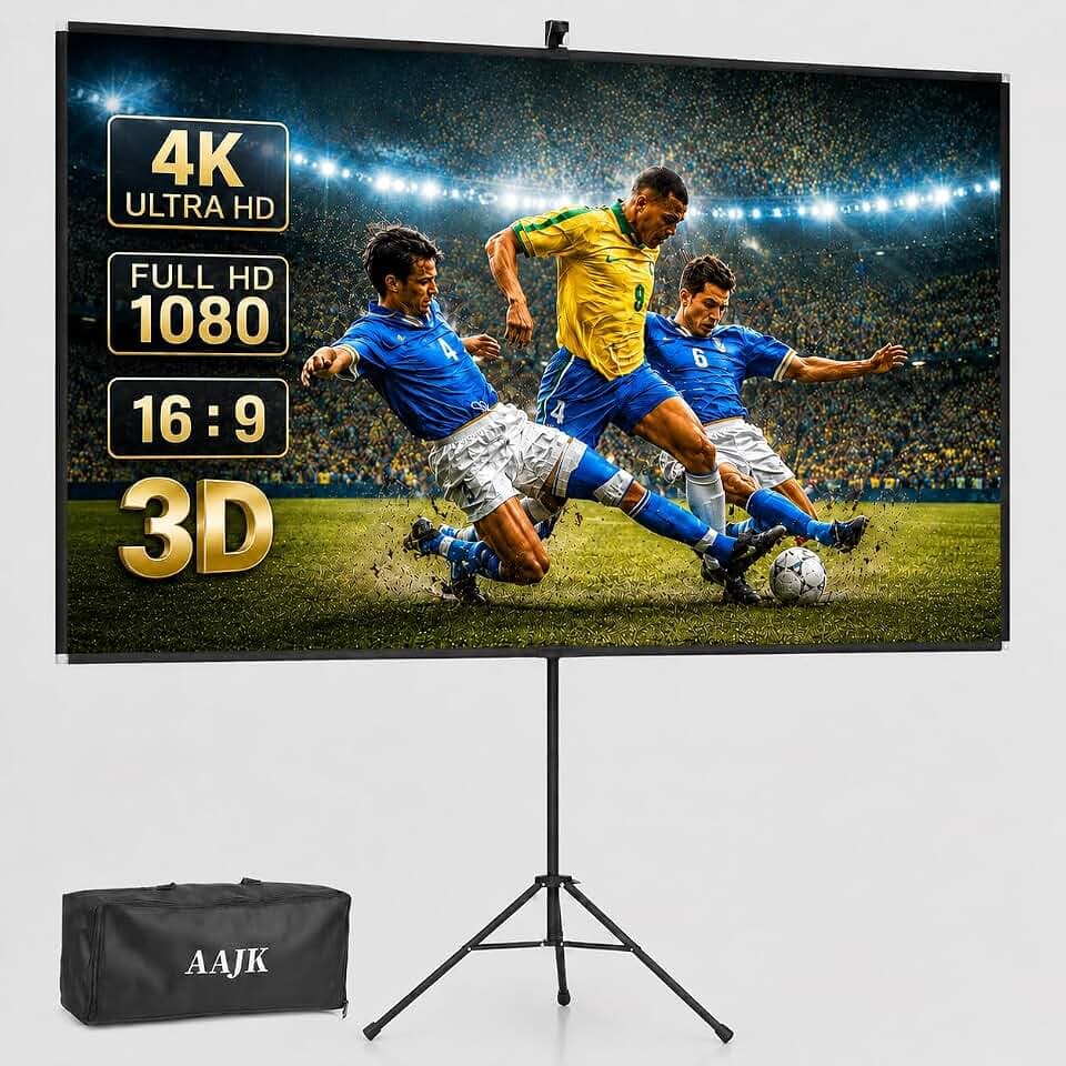 AAJK 60in Projector Screen with Stand,Portable 16:9 4K HD Indoor Outdoor Projection Screen with Wrinkle-Free Design, Ideal for Home Theater and Backyard Cinema – Includes Carry Bag (60IN) (60)