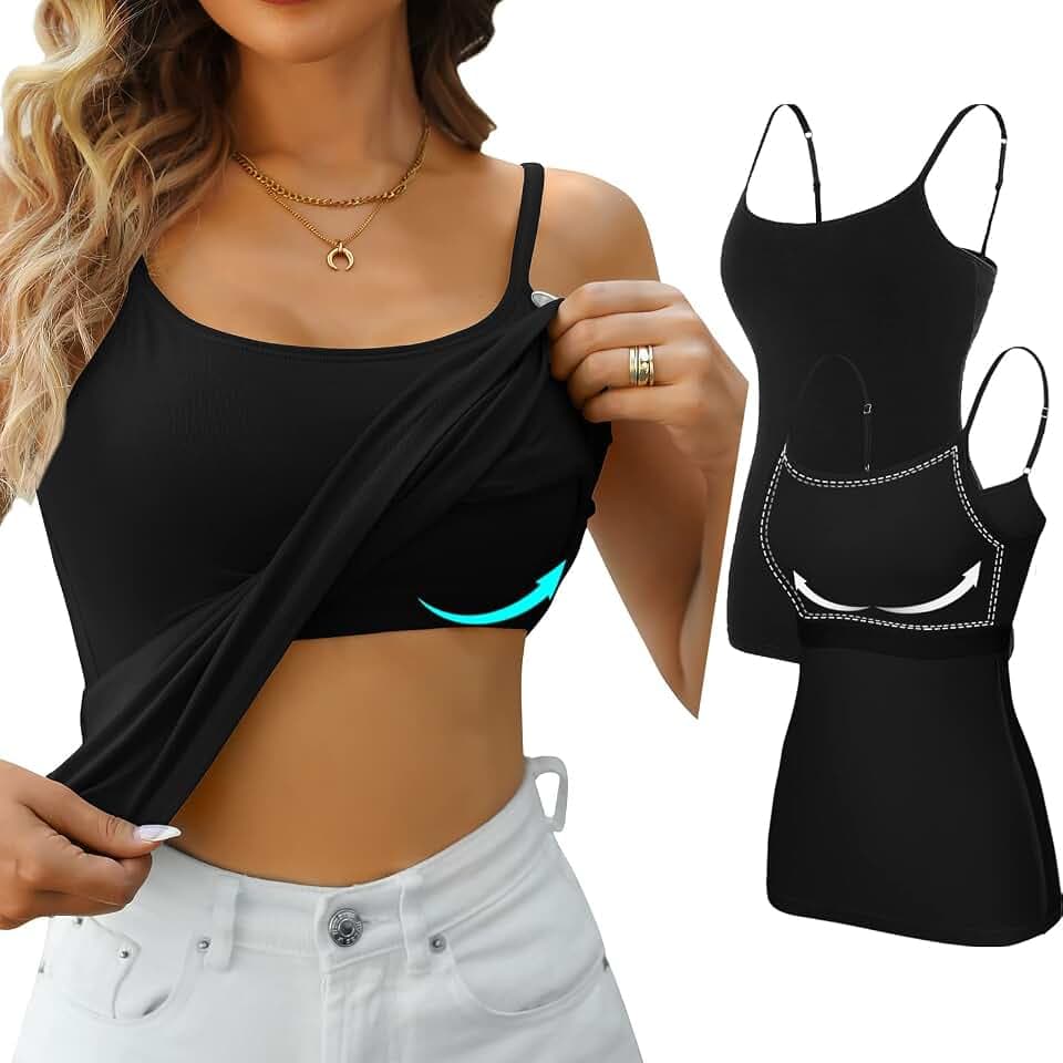 CharmLeaks Damen Unterhemd Spaghettiträger Top Hemdchen Baumwolle Schwarz BH-Hemd 2er Pack XL