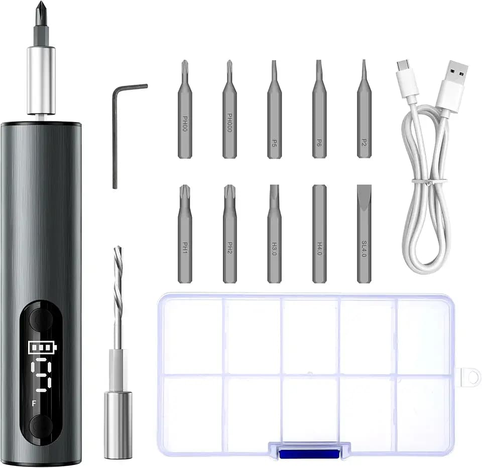 Multi-Functional Electric Screwdriver Set - Cordless Stick Drill w/Wireless Charging & Magnetic Bits, Perfect for Electronics, Home Appliances, Computers, Phones, Watches Repair & DIY (grey)