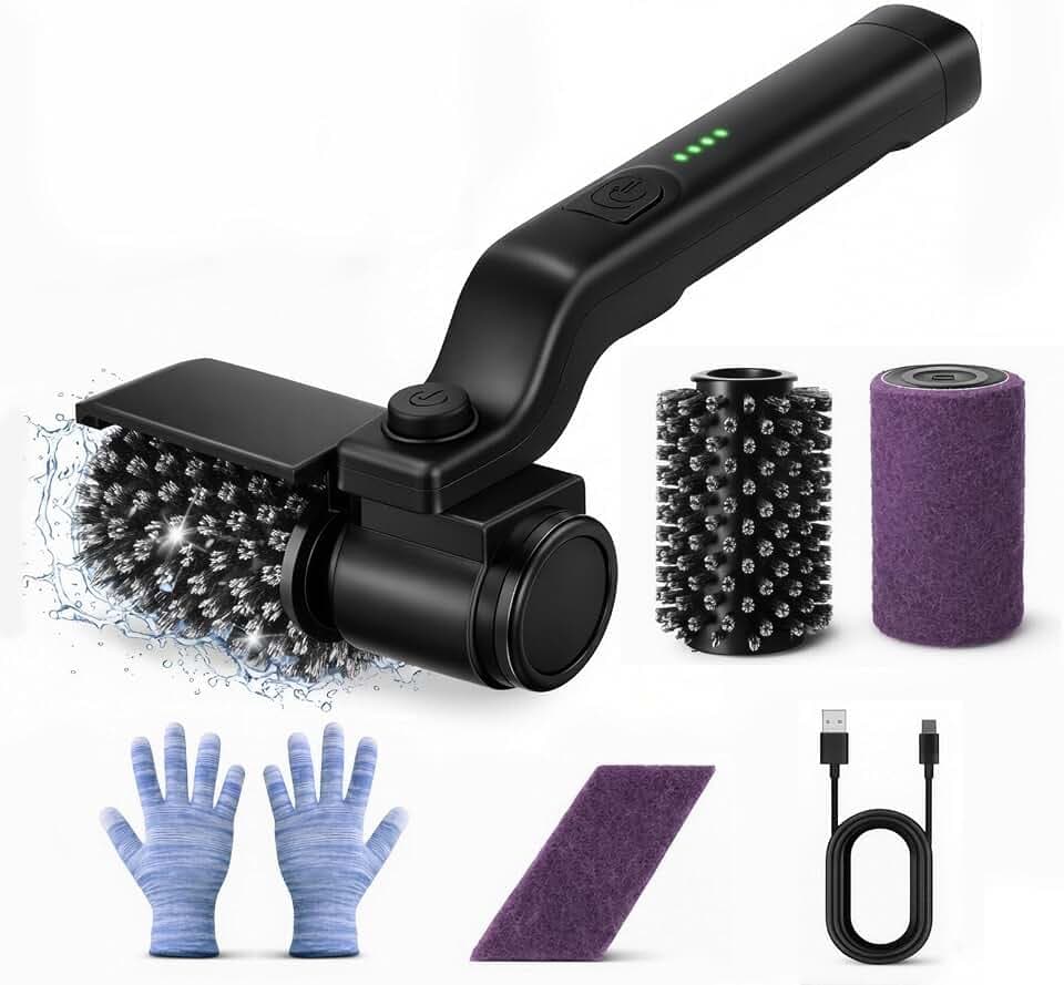 Electric Grill Brush for Outdoor Grill, BBQ Grill Cleaner with 2 Brush Heads, 3-Speed Cordless Rotary Brush, Adjustable Angle, 150-Min Runtime, Grill Cleaning Tool for Barbecue Grates