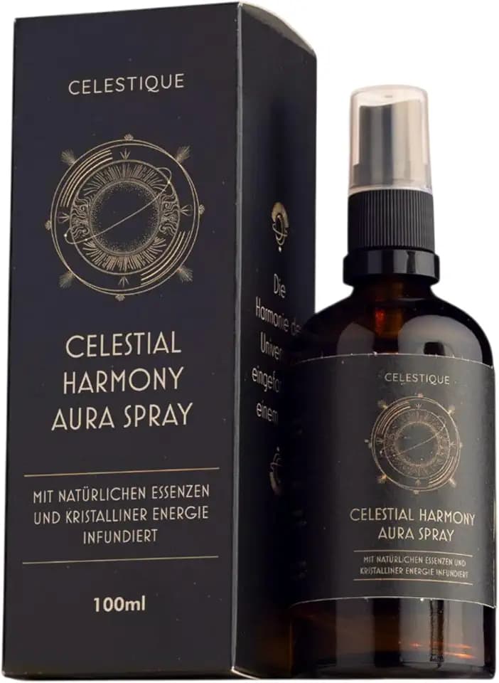 Celestial Harmony Aura Spray - Handgemacht in Österreich mit Lavendelöl, Rosenwasser & Kristallen - Natürlicher und Energetischer Raumduft für Entspannung, Achtsamkeit und Wohlbefinden