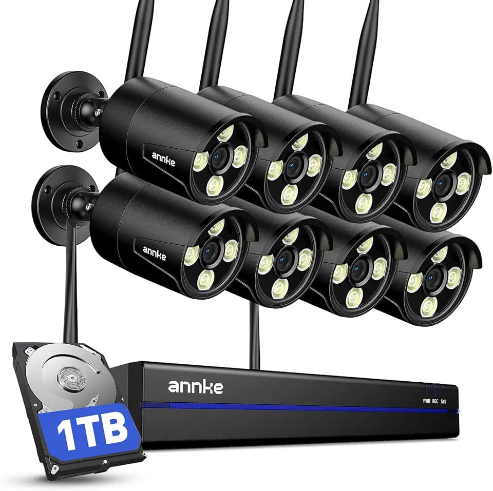 ANNKE Wireless Security Camera System-16CH NVR & 8 x 3MP Outdoor Cams, 1TB