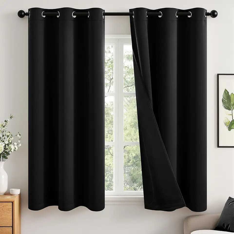MIULEE Black 100% Blackout Curtains for Bedroom 40x63 Inch Long