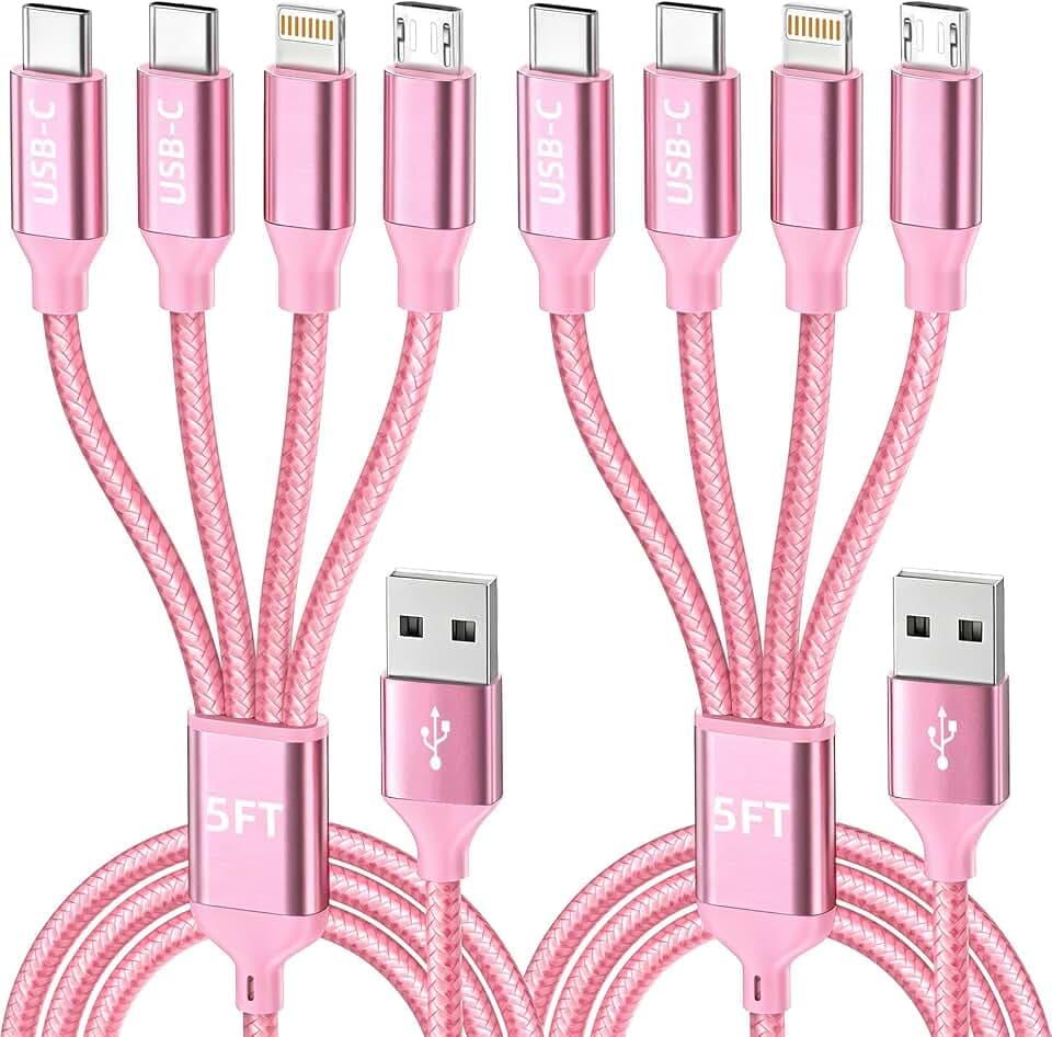 4 in 1 Multi Charging Cable, 2Pack 5FT Charging Cords for Multiple Devices