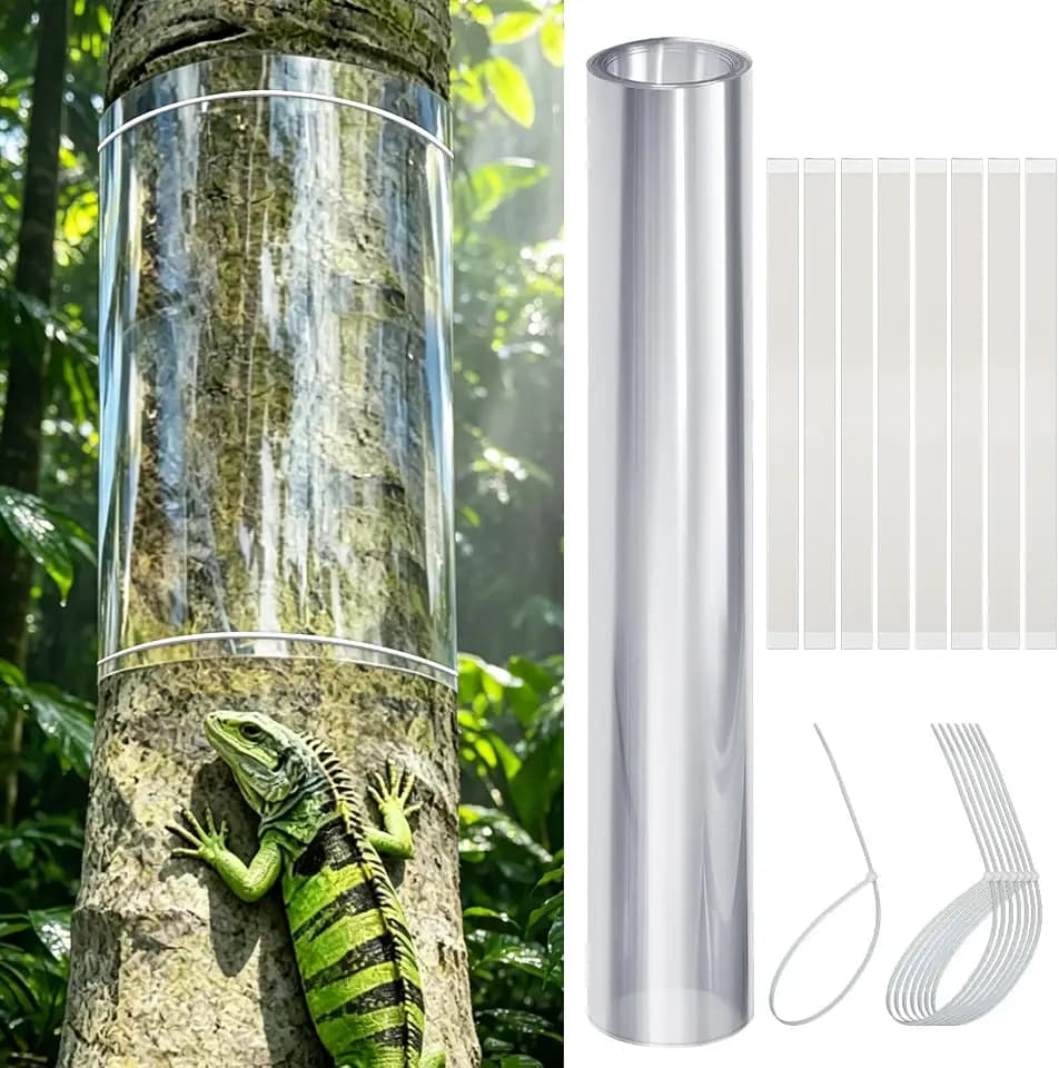 Tree Guard for Iguana Prevention with Zip Ties, Thickened Transparent PVC Tree Trunk Protector, Squirrel Rodent Cat Climbing Prevention, Weatherproof Reusable Tree Wrap with Strong Adhesive (16x96IN)