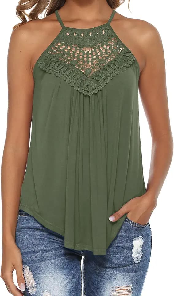 Bluetime Halter Tops Women Sleeveless Crochet Flowy Cute Summer Tank Tops