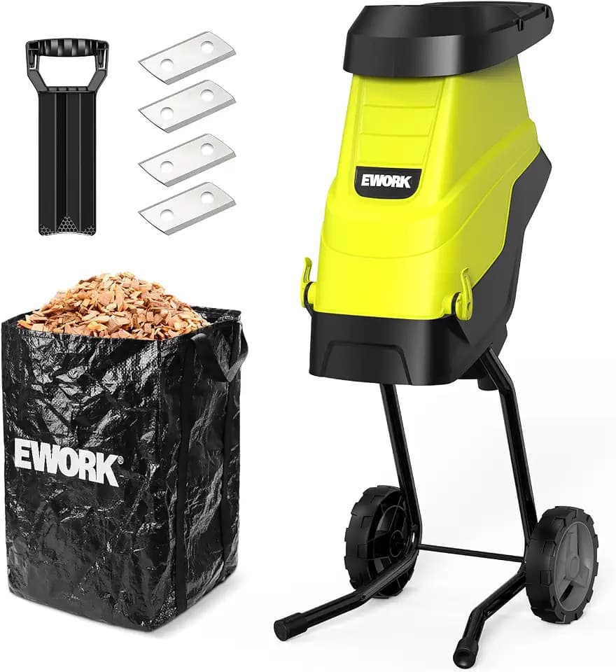 EWORK 15 Amp Electric Wood Chipper Shredder, Max 1.8" Cutting Diameter