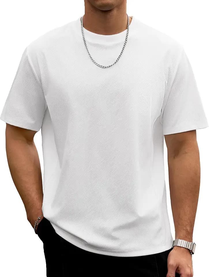 Herberton Mens Oversized Textured Tshirt Casual Midweight Summer Crewneck Street T-Shirt (S-XXL)