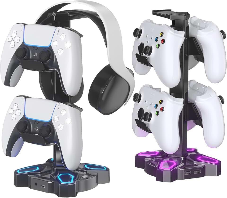 KDD Gaming Headset Halterung LED, Controller Halter mit USB Typ-C Ladegerät