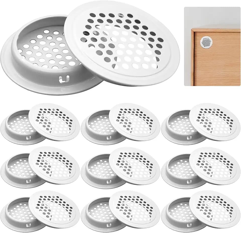 20 Stück Lüftungsgitter Rund 53 mm Belüftungsgitter Edelstahl Entlüftungsloch Rund Lüftungsloch für Schrank Kleiderschrank Schuhschränke Bücherregale (Weiß)