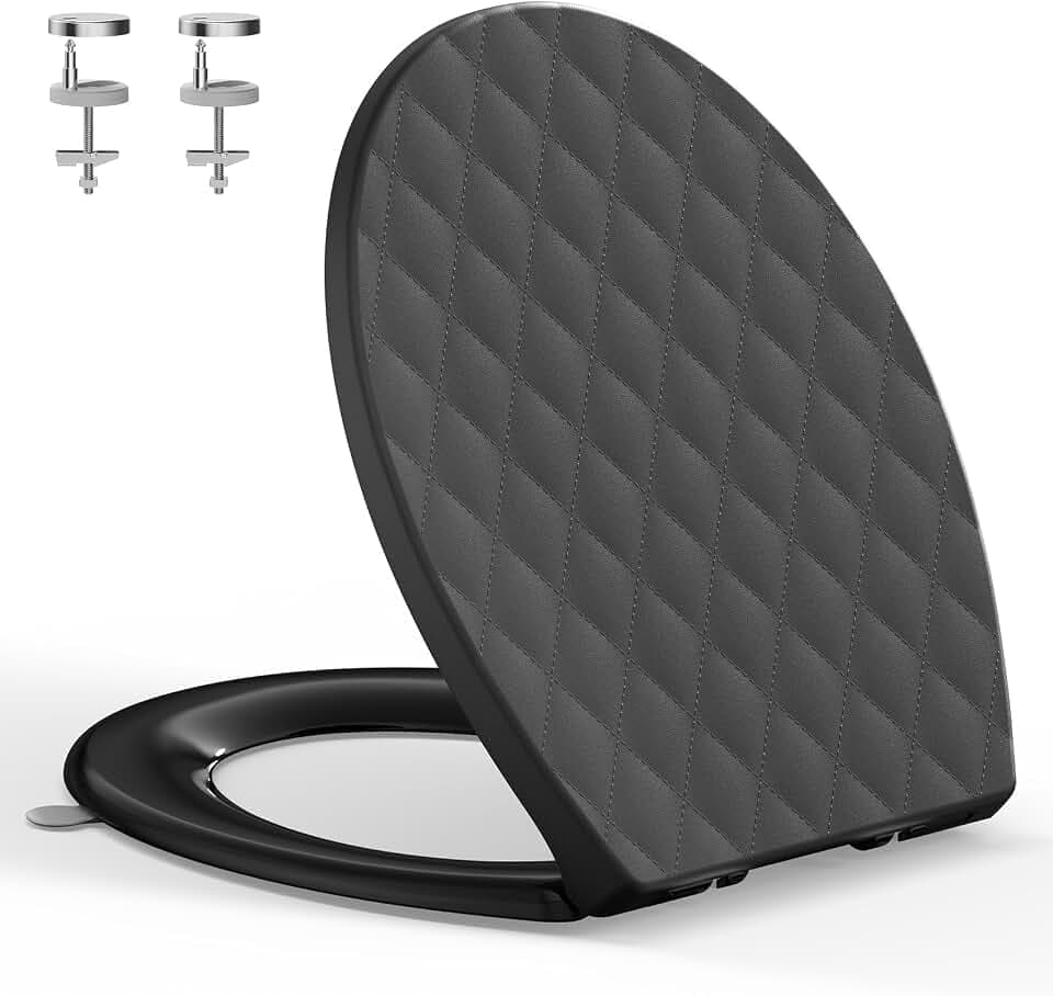 YEAUPE PRO Toilettendeckel mit Absenkautomatik O Form, WC-Sitz mit Quick-Release-Funktion und Softclose Absenkautomatik - Toilettensitz mit Verstellbaren Scharnieren, Schwarz 44,6 * 37,1CM