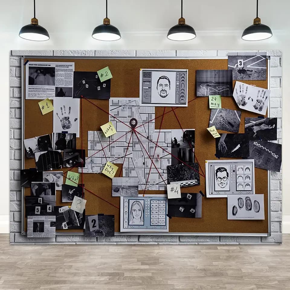 5x3ft Spy Theme Backdrop Crime Scene Detective Board Photography Background Fingerprint Clue Evidence Book Signing Events Banner Decorations Mystery Party Video Portrait Photo Booth Prop