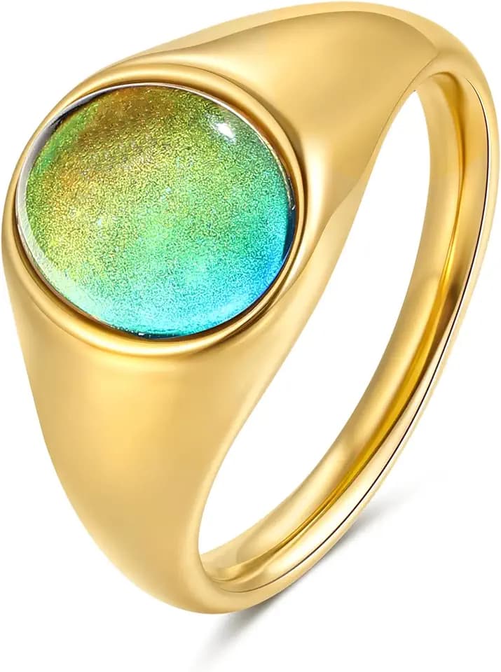 YeGieonr Mood Ring for Women, Non-Tarnish Gold Plated Stainless Steel Color Changing Ring, Dainty Stackable Rings for Women, Emotional Mood Sensing Jewelry Gift