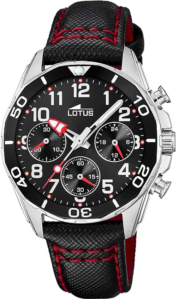 Lotus Jungenuhr Analog aus Edelstahl und Leder Schwarz