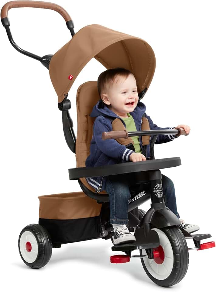 Radio Flyer City 4-in-1 Stroll 'N Trike, For Riders 1-5 Years Old, Mocha