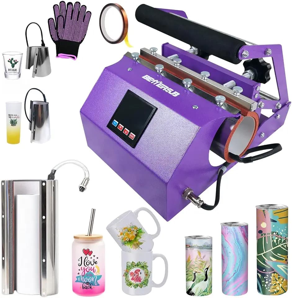 BetterSub 3in1 Tumbler Mug Heat Press Machine 30 OZ 20 OZ 16 OZ Sublimation Straight Skinny Tumbler Mug 3 OZ 1.5 OZ Shot Glass,11 OZ 15 OZ 19 OZ Sublimation Mug Heat Transfer