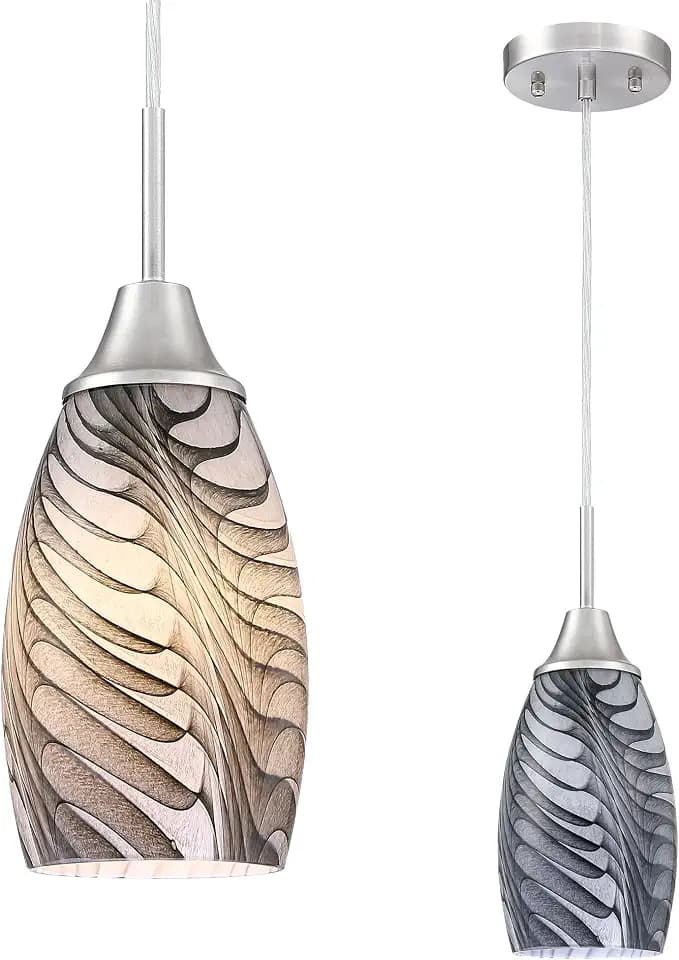 Viinew Mini Glass Pendant Light,1-Pack Gray Marble Glass Hanging Light