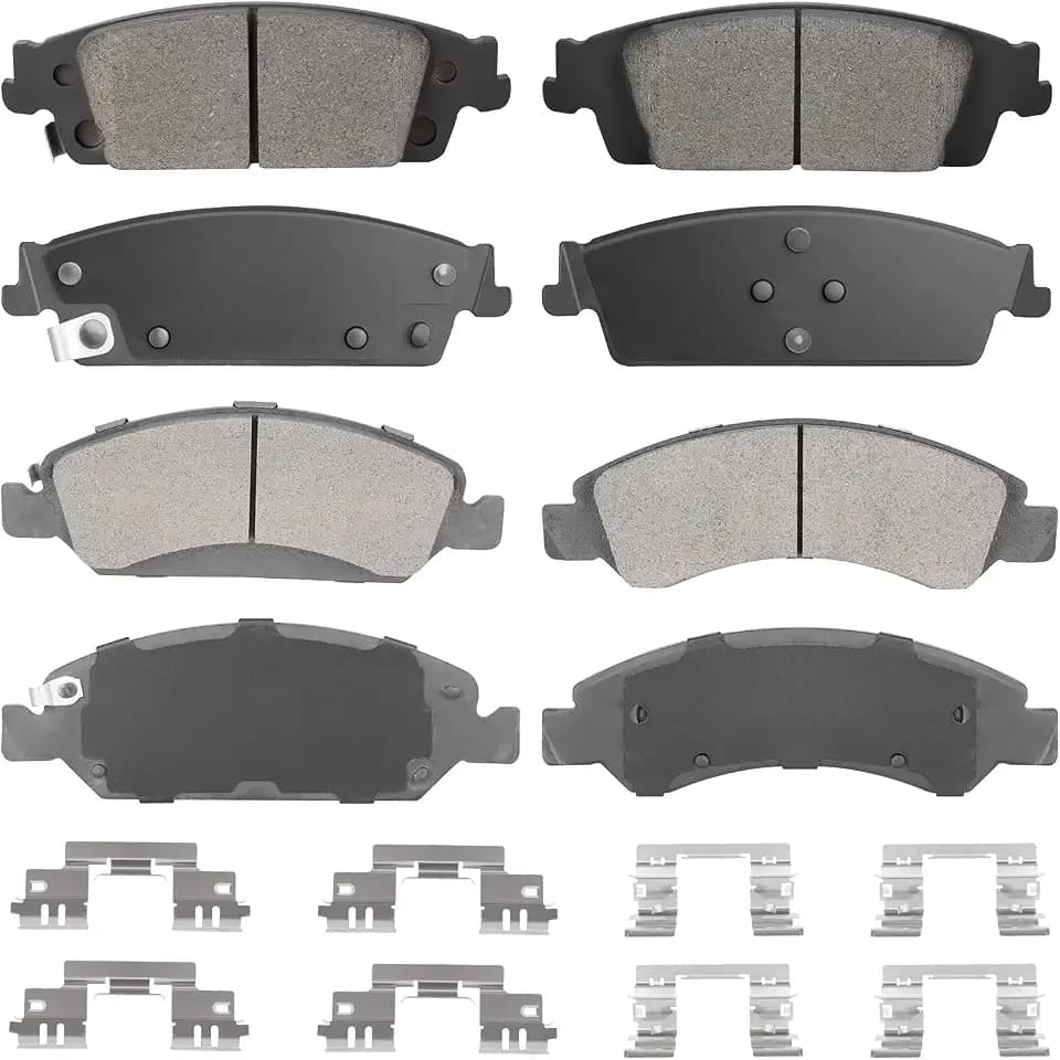 Front Semi-Metallic & Rear Ceramic Brake Pads for Chevy Silverado 1500 2014-2018, Suburban/Tahoe 15-20, for GMC Sierra 1500 2014-2018, Yukon/Yukon XL 15-20, for Cadillac Escalade/ESV 15-20 8PCS