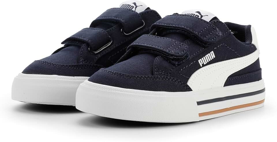 Puma Unisex-Child Court Classic Vulc Hook and Loop Shoes, Navy-White AH25, Little Kid 3.5