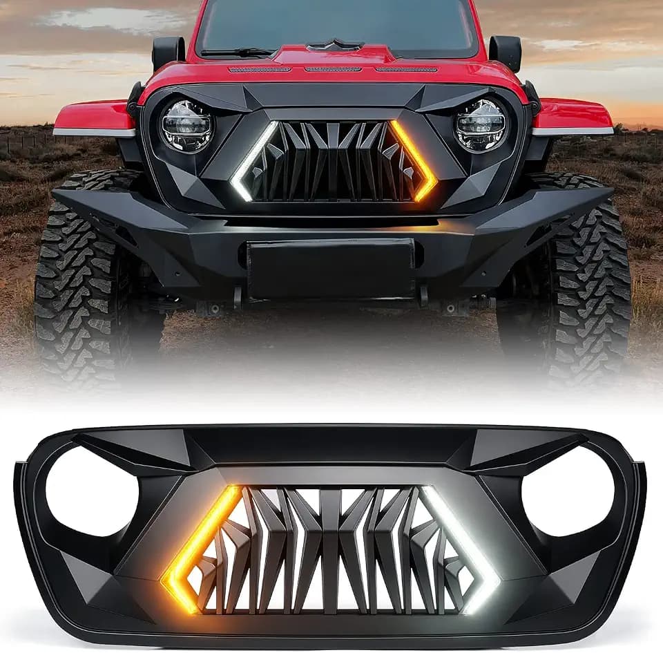 Shark Grill Front Grille w/DRL & Turn Signals for 2018+ Wrangler JL JLU JT
