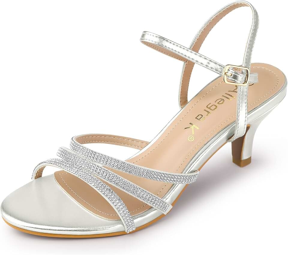Allegra K Damen-Sandalen mit Knöchelriemen, Strasssteinen, Kätzchen-Absatz