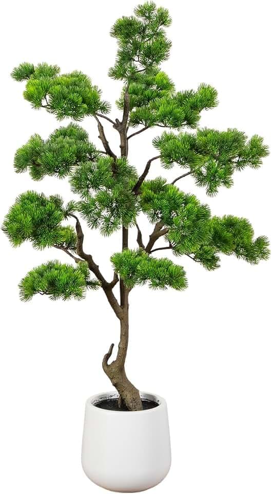 Nearly Natural 3.5 ft Artificial Bonsai Cedar Tree in White Planter