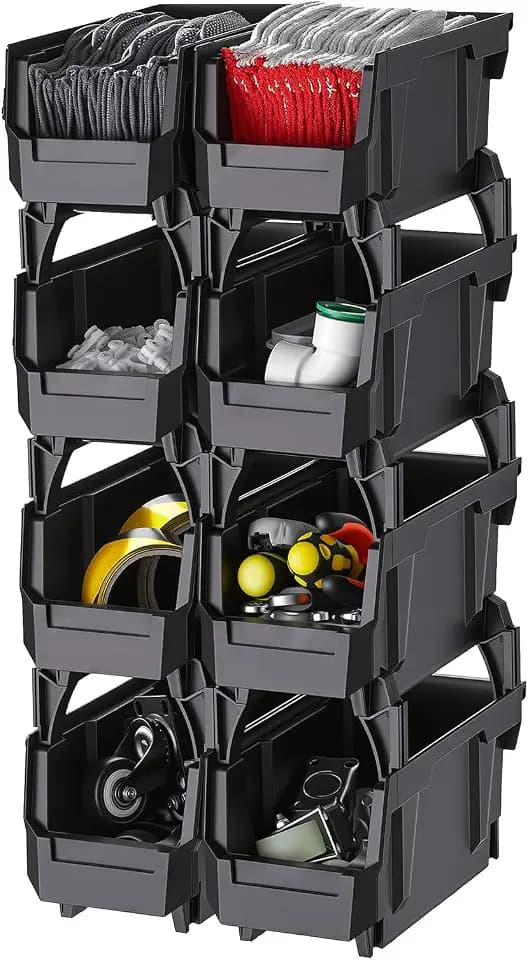 VEVOR Plastic Stackable Storage Bins, 10.9 x 5.5 x 5.1 inch (8 Pack), Plastic Containers for Organizing and Storage Bins for Closet, Garage, Small Parts, Office Supplies and Other Accessories, Black