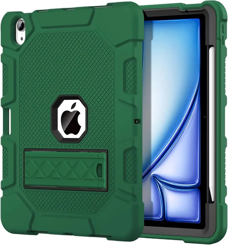 Azzsy Case for iPad Air 11 Inch M4/M3/M2 (2026/2025/2024), iPad Air 5th/4th Generation 10.9 Inch (2022/2020), Heavy Duty Shockproof Rugged Protective Case with Pencil Holder, Alpine Green