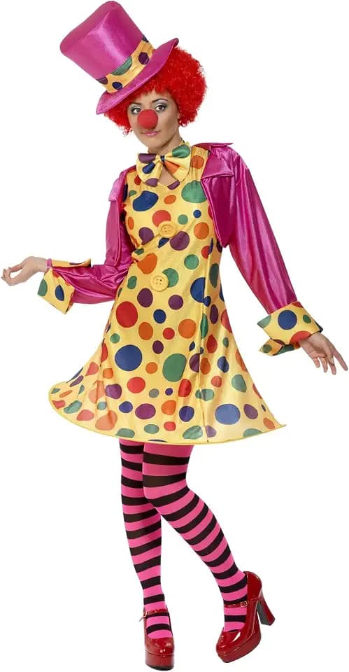 Smiffy's Women's Clown Lady Costume Hooped Dress Shirt Bow Tie Stripy Tights Hat