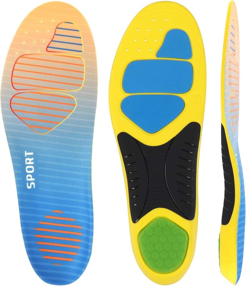 Upgrade Sports Insoles for Men Women, Shock Absorbing Athletic Shoe Inserts with Arch Support, Gel Cushioning Footbed for Running Walking Work Boots Standing All Day